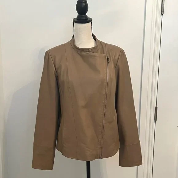 Live a Little Lamb Leather Moto Biker Jacket L Tan Camel - Picture 5 of 15